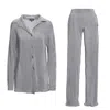 Bluzat Grey Set With Blouse And Straight Trousers In Grey