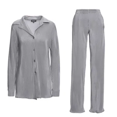 Bluzat Grey Set With Blouse And Straight Trousers