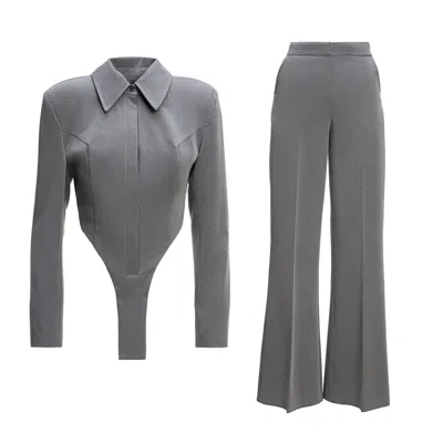Bluzat Grey Set With Body Shirt And Straight Trousers