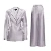 Bluzat Grey Taffeta Suit With Blazer And Straight Trousers In Grey