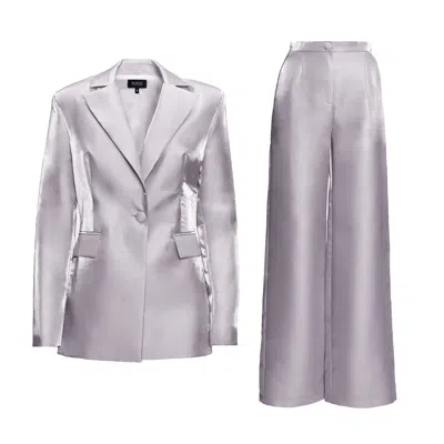 Bluzat Grey Taffeta Suit With Blazer And Straight Trousers