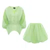 Bluzat Mint Green Asymmetrical Two-piece Set With Bubble Skirt In Green