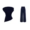 Bluzat Navy Blue Set With Structured Shoulder Top And Palazzo Pants In Blue