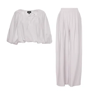 Bluzat Neutrals Beige Linen Matching Set With Flowy Blouse And Wide Leg Trousers