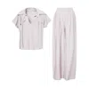 Bluzat Neutrals Beige Linen Set With Shirt With Pockets And Wide Leg Trousers In Beige