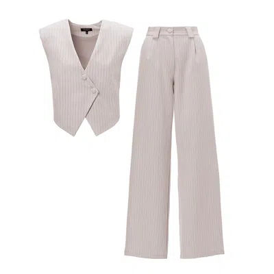 Bluzat Neutrals Beige Pinstriped Suit With Asymmetrical Vest And Wide Leg Trousers