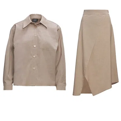 Bluzat Neutrals Beige Set With Blouse And Midi Skirt