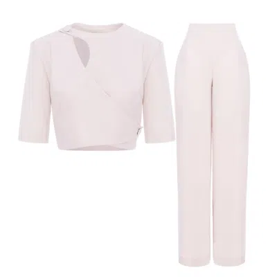 Bluzat Neutrals Beige Set With Cut-out Top And Palazzo Pants In Sand