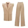 Bluzat Neutrals Beige Suit With Oversized Vest And Wide Leg Trousers In Beige