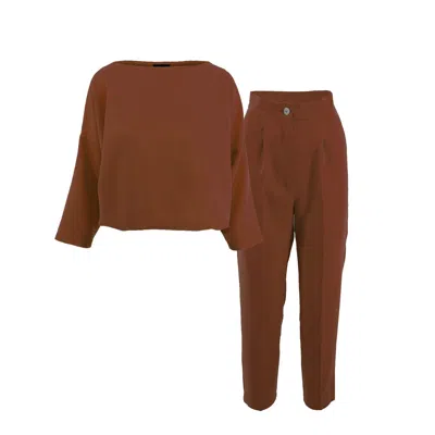 Bluzat Neutrals Bronze Set With Blouse And Cropped Trousers In Brown