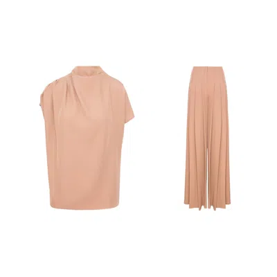 Bluzat Neutrals / Brown Cappuccino Draped Top And Pleated Pants Set