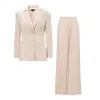 Bluzat Neutrals Ivoire Shimmery Suit With Slim Fit Blazer And Wide Leg Trousers In Neutral