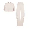 Bluzat Neutrals Ivory Matching Set With T-shirt And Cargo Trousers In White
