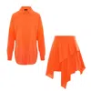 Bluzat Orange Asymmetrical Two-piece Set With Oversized Shirt In Orange