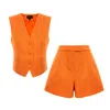 Bluzat Orange Tailored Vest & High-waisted Shorts Set In Orange
