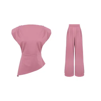 Bluzat Pink Dusty Rose Set With Structured Shoulder Top And Palazzo Pants