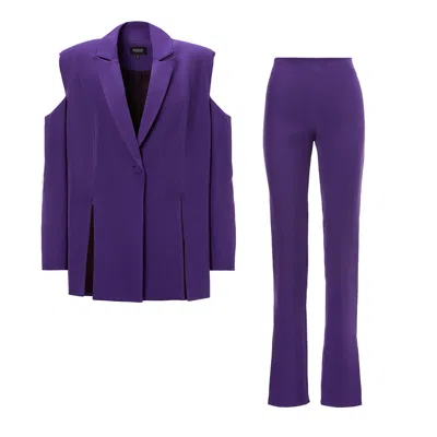 Bluzat Pink / Purple Deep Purple Suit With Cut-outs Blazer And Slim Fit Trousers In Pink/purple
