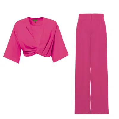 Bluzat Pink / Purple Fuchsia Matching Set With Cropped Shirt And Staight Trousers In Pink/purple