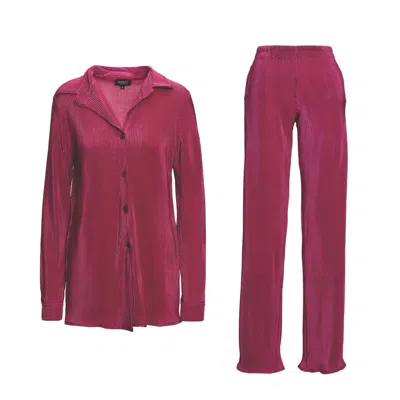 Bluzat Pink / Purple Fuchsia Set With Blouse And Straight Trousers In Pink/purple