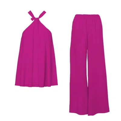 Bluzat Pink / Purple Fuchsia Set With Top And Wide Leg Trousers In Pink/purple