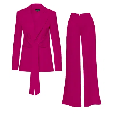 Bluzat Pink / Purple Fuchsia Suit With Blazer With Scarves And Wide Leg Pants In Pink/purple