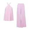 Bluzat Pink / Purple Lila Matching Set With Top And Wide Leg Trousers In Pink/purple