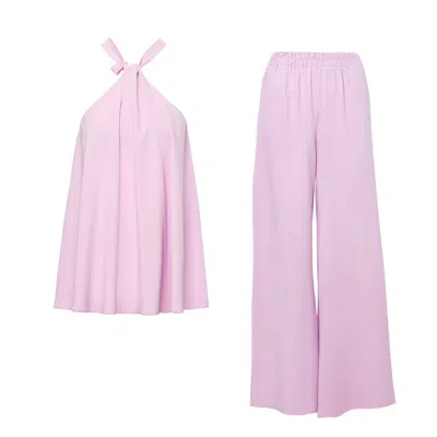 Bluzat Pink / Purple Lila Matching Set With Top And Wide Leg Trousers In Pink/purple