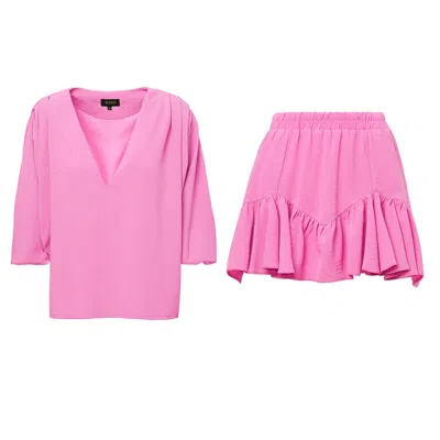 Bluzat Pink / Purple Pastel Pink Matching Set With Draped Blouse And ...