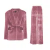 Bluzat Pink / Purple Pink Velvet Suit With Blazer And Straight Trousers In Pink/purple