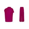 Bluzat Pink / Red / Purple Fucsia Draped Top And Pleated Pants Set In Multi