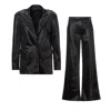 Bluzat Print Black Leather Suit With Regular Blazer And Straight-cut Trousers In Black
