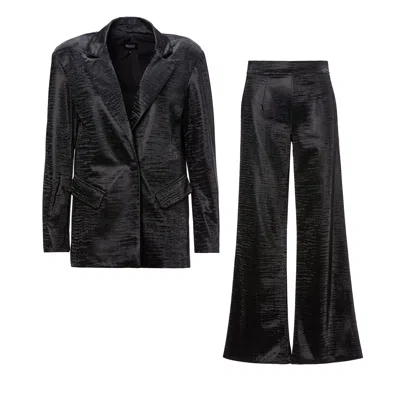 Bluzat Print Black Leather Suit With Regular Blazer And Straight-cut Trousers