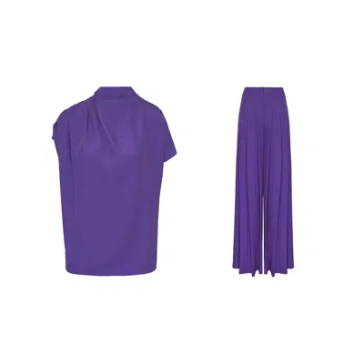Bluzat Purple Draped Top And Pleated Pants Set