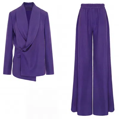 Bluzat Purple Set With Wrap Blazer And Flared Trousers