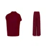 Bluzat Red Burgundy Draped Top And Pleated Pants Set In Red