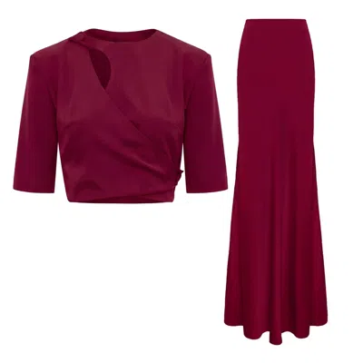 Bluzat Red Elegant Burgundy Set – Blouse With Decorative Cut-out And Long Skirt