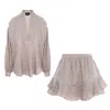 Bluzat Silver Beige Textured Two-piece Set With Ruffle Skirt In Silver