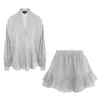Bluzat Silver Light Grey Textured Two-piece Set With Ruffle Skirt In Silver
