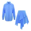 Bluzat Sky Blue Asymmetrical Two-piece Set With Oversized Shirt In Blue
