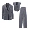 Bluzat Three-piece Grey Striped Suit In Grey