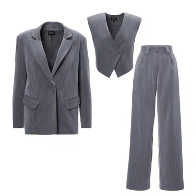 Bluzat Three-piece Grey Striped Suit