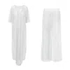 Bluzat White Matching Set With Kimono And Pants In White