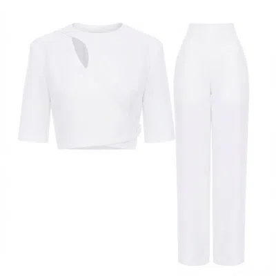 Bluzat White Set With Cut-out Top And Palazzo Pants