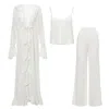 Bluzat White Set With Ruffled Kaftan In White