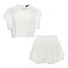 Bluzat White Set With Ruffled T-shirt And Pants With Skirt In White