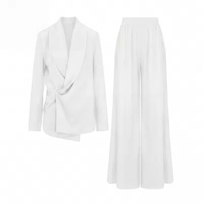 Bluzat White Set With Wrap Blazer And Flared Trousers