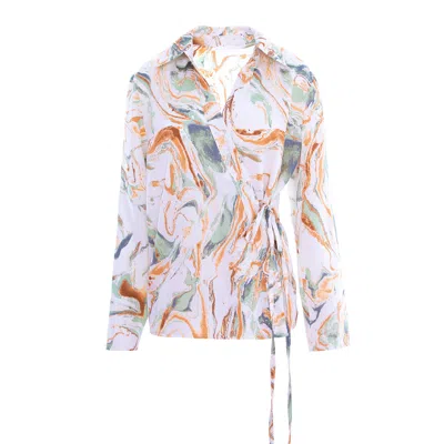 Bluzat Women's Abstract Print Wrap Shirt