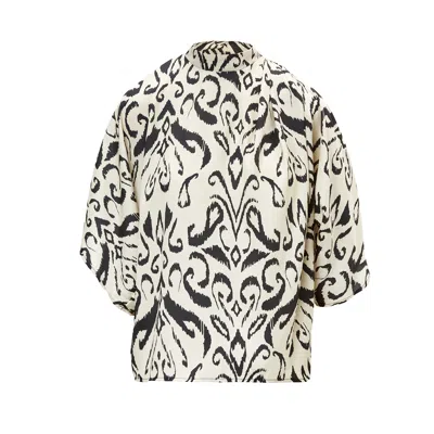 Bluzat Women's Abstract Printed Flared Blouse In Neutral
