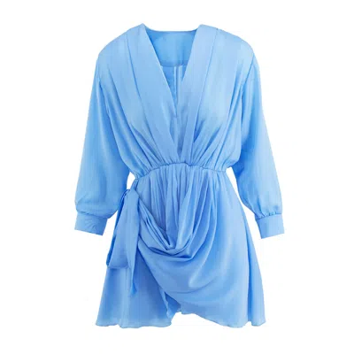 Bluzat Women's Baby Blue Dress With Adjustable Draping