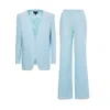 Bluzat Women's Baby Blue Linen Suit With Blazer And Straight Trousers In Blue